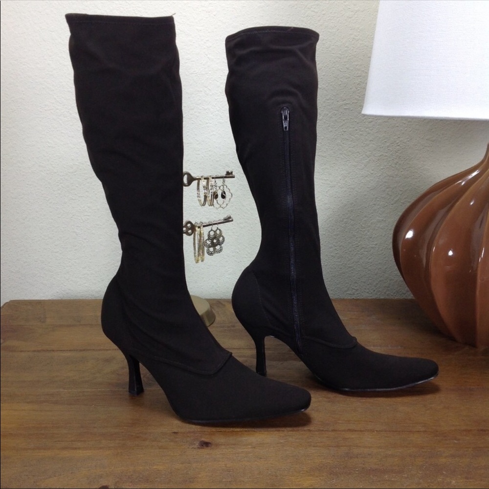 Enzo Angiolini Brown Pointed Knee Sock Boots - Picture 3 of 8
